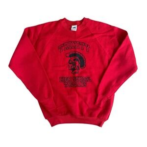 Vintage 80s Fruit of the Loom Trojan High School Sweatshirt USA L Red Raglan